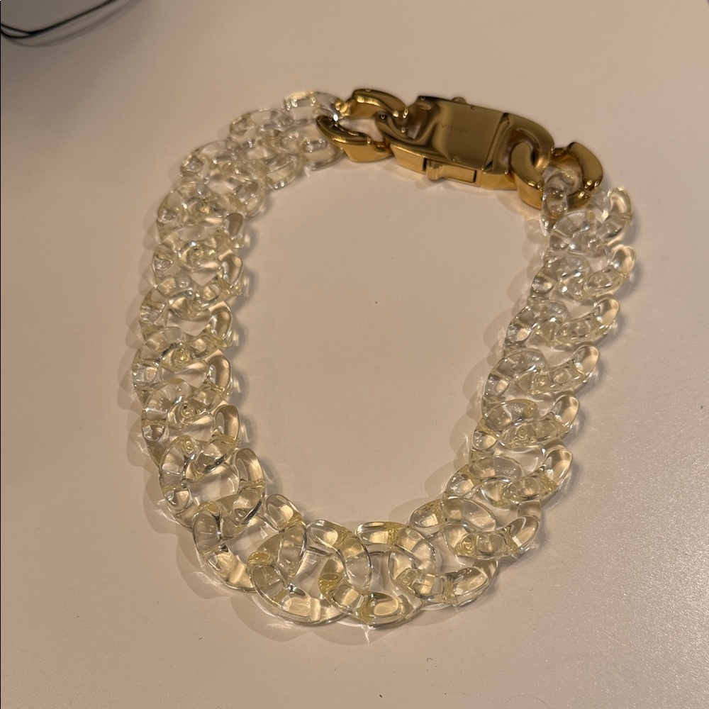 Elegant Gold and Clear Chain Necklace plus leather bracelet
